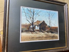 John A. Neff (1926 – 2017) „Rural Landscape With Shack “ WC Painting – Framed