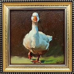 White Goose Original Oil Painting 4×4 Framed Signed Cute Goose Duck Animal Art
