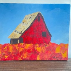 ART Painting Canvas Landscape Barn Impressionist Modern Folk Farm America 14×18
