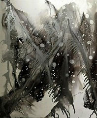 Original 20×24″ Snow Mountains silver black gray painting by Lynne Kohler