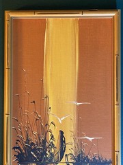 MCM Tiki Painting In Bamboo Style Frame By Ron 11” X 21”