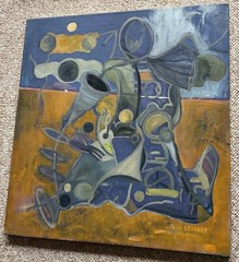 Vintage Abstract Oil Painting Modern Art Wall Hanging Mid Century MCM Signed