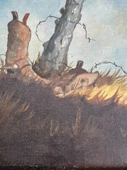 WILLIAM T. ZIVIC (1930-) „Rest in Peace“ OIL ON BOARD~1969 Boot Post Cowboy Hat