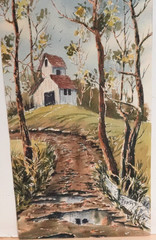 BETTY KAY ORIGINAL WATERCOLOR WHITE BARN ON THE HILL LANDSCAPE PAINTING
