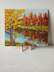 Autumn Impasto Painting Original Art Impression Oil Painting 8.4 x 9.8 in