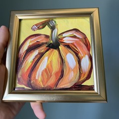 Fall,pumpkin ,original,miniature Painting,small,mini,framed