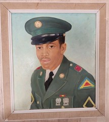 Antique WWII or Vietnam African American Soldier Oil Painting on board
