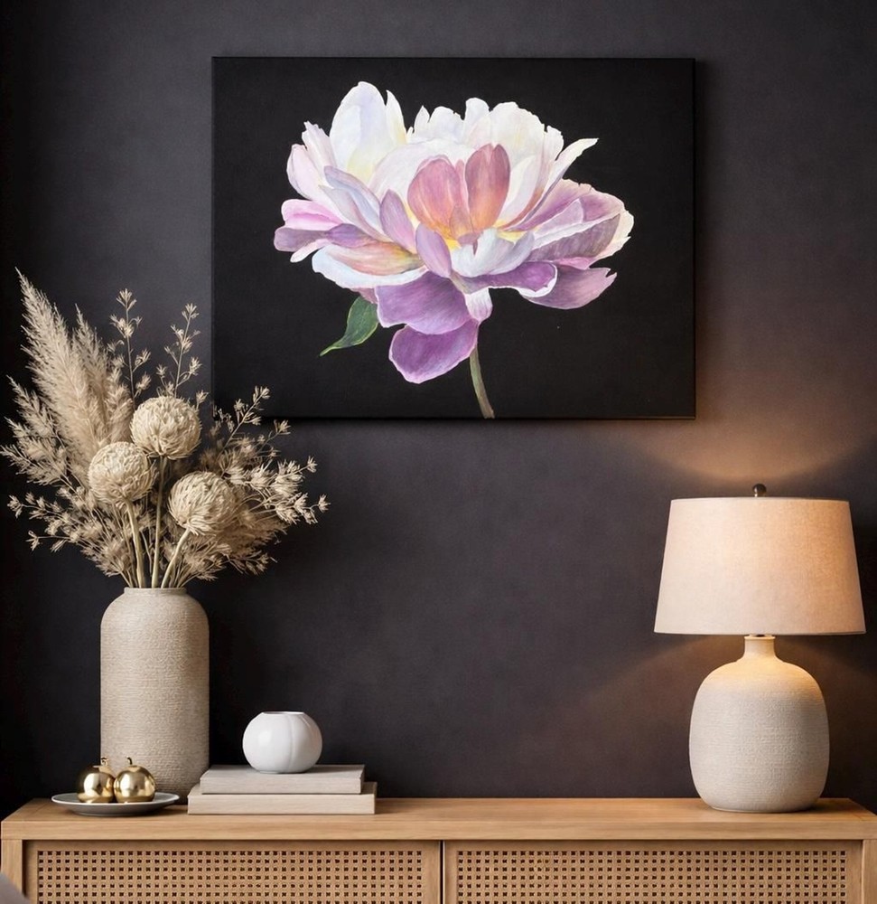 Glowing Peony Painting Original Floral Art Pink Peony Canvas Flower Wall Decor