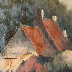 Handcrafted Oil Painting Landscape „Red Roofs Scene“ Authentic Belgique Art