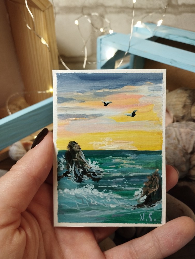 ACEO original oil painting signed art seascape #3 Ukraine artist