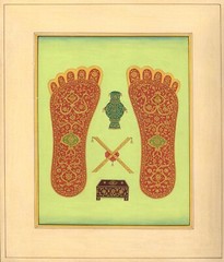Handmade Goddess Lakshmi Feet Art Painting Home Decor Religious Art 8×9.5 Inches