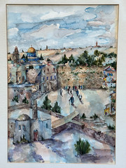 NECHEMIA STENCEL SIGNED ORIGINAL PAINTING WESTERN WALL JERUSALEM JUDAICA ISRAEL