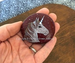 Original Pointillism Dot Painted Stone Celestial Unicorn by Cheryl Andrade