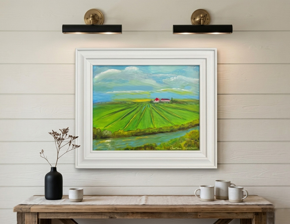 Original Painting Framed Signed Farm Landscape Impressionism Cottagecore 11X13