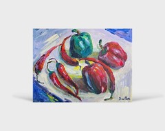 Oil painting Peppers Ukrainian painter canvas Unframed original still life