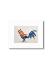 Blue Tail Rooster Original Art 14X11 On Art Paper Watercolor