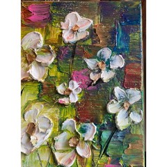 Original Palette Knife Abstract textured white flowers Painting 18″x24″