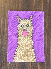 ACEO Original Alpaca Llama Watercolor Cartoon Painting by Sandrajean Smith