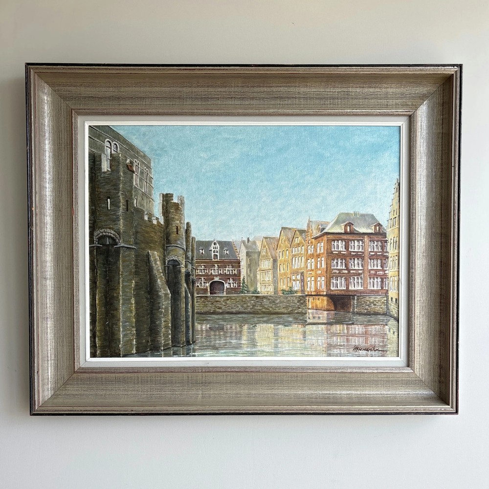 Elegant Cityscape Oil Painting „Stone Gate“ Handcrafted Large Artwork
