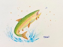 Rainbow Trout ORIGINAL Watercolor Painting Jumping Fish Art Fishing 9×12
