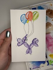 Original Small Watercolor Painting 6″ x 4″ Flying Balloon Dog