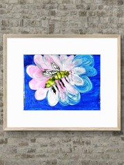 Watercolor Bee Acrylic Flower Contemporary Expressionist Original 9×12 Painting