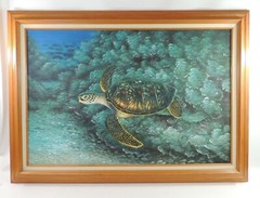 Large SEATURTLE Underwater Original Painting by M. Harler Artist HELP 36 x 24