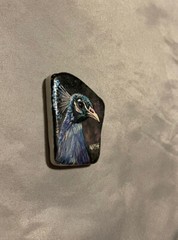 mini peacock Acrylic painting on stone, Sealed And Signed, 1.25 X 2 Inch 1N