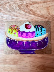 ACEO Original Ice Cream Banana Split Gouache Painting Summer Fun#3 by Liz Durant