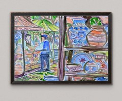 Original Bold 11×14 Impressionist Market Painting Acrylic Canvas Signed Decor