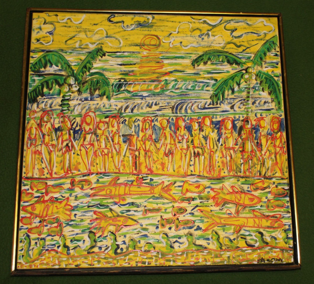 Joe Strasser Tropical Island Original Painting FOLK ART Collectors MUST L@@K
