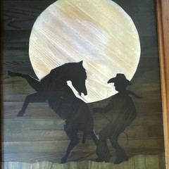 Framed Western Americana Painting Set Cowboy Horse Moon Silhouettes