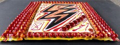 Red Lightning Zap! Mixed Media Acrylic Painting/Collage, Beads Books Gems Flash!