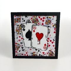 Wall Decor Poker Texas Hold’em Pocket Aces Hand Painted Framed Multi Media