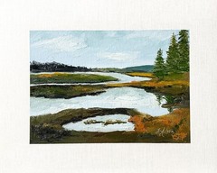 8×10 Original Oil Painting Maine Bass Harbor Marsh Coastal New England Signed