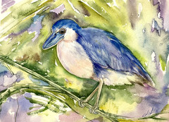 Heron Boat Billet Bird Watercolor Original Painting