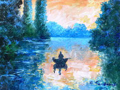 Original Oil Painting Lake Sunset Landscape Framed Impressionist Wall Art