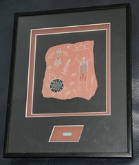 VTG Native American Larry Beck PETROGLYPHS Turtle Rock Art 8.25”W 10.25”T Turq