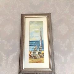 25×13 Inch Signed Sunny Beach Panel Painting on Wood – Original Artwork