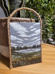 Landscape Lake Mini Canvas Painting, Fridge Magnet, Original Acrylic 4×3 In