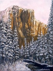 Yosemite Park Original Oil Painting Winter Mountains Impasto Landscape Wall Art