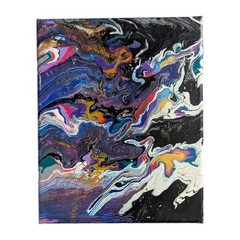 Abstract Fluid Pour Painting Blue Black Acrylic 8″ x 10″ Home Decor Wall Art