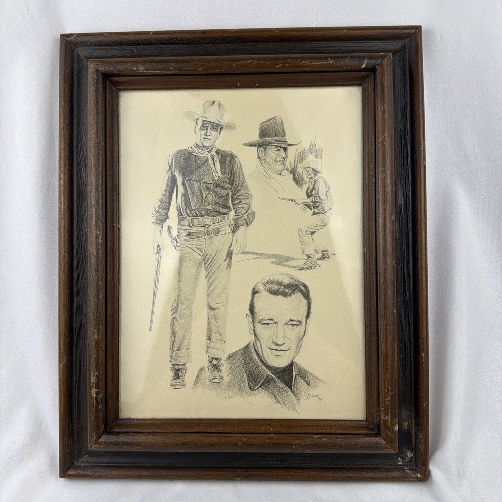 Artwork of John Wayne „The Duke“ 1975 by Glen Banse Framed 16”x13”