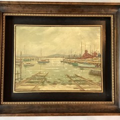 1970 Australian SIGNED painting SANDS landscape HARBOR seascape boat Leslie Bill