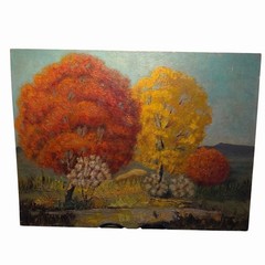 Vintage Original Oil Painting 18×24 Textured Autumn Landscape Fall Trees Art