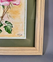 Original Watercolor Painting Pink Rose and Bud Signed PWL 2004 Framed
