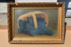 Nice Older Still Life Painting, Blueberries in Basket (JC275) chalice co