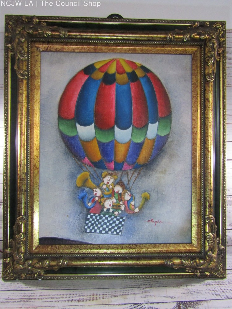 Joyce Roybal Hot Air Balloon Musicians Artist Signed Oil on Canvas Painting