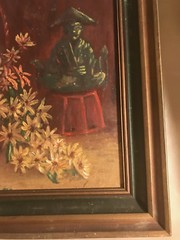 Vintage S Palter 1970 „Still Life With Flowers And Scene“ Oil Painting – Framed