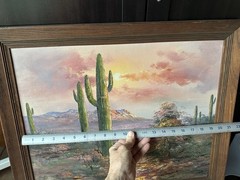 Vtg B. Duggan signed 15.5”x 19.5” Oil Painting on Canvas SUNRISE IN THE DESERT